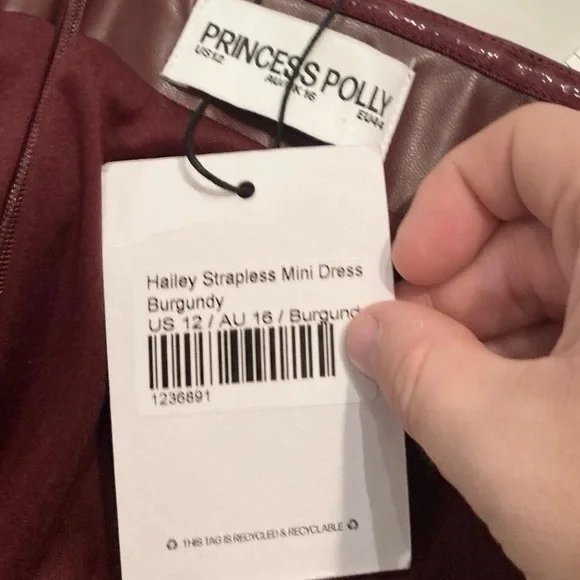 New Princess Polly Hailey Strapless Mini Dress Size 12 in Burgundy Vegan Leather - Picture 3 of 4